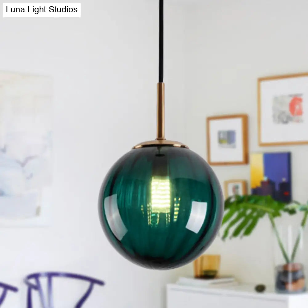 Macaron Amber/Green/Red Glass Bubble Pendant Light - 1 Head Ceiling Lamp For Bedrooms