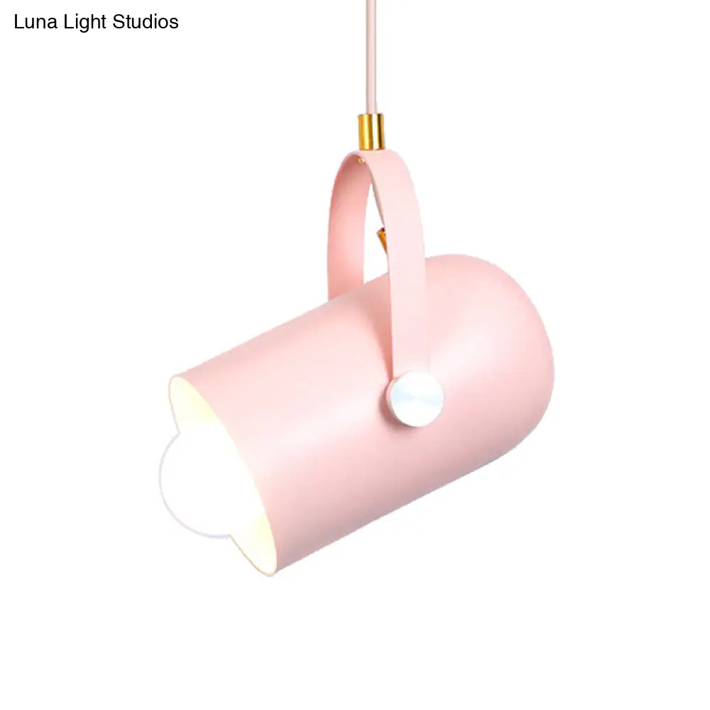 Macaron Blue/Pink/Black Pendant Light For Clothing Stores - Stylish 1-Light Suspension With Handled