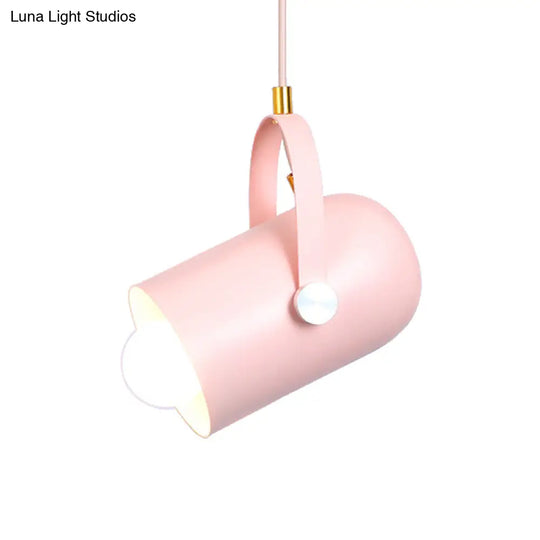 Macaron Blue/Pink/Black Pendant Light For Clothing Stores - Stylish 1-Light Suspension With Handled