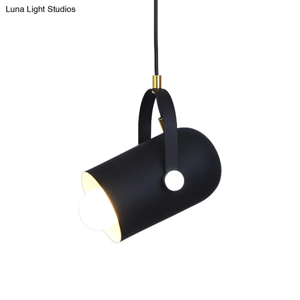Macaron Blue/Pink/Black Pendant Light For Clothing Stores - Stylish 1-Light Suspension With Handled