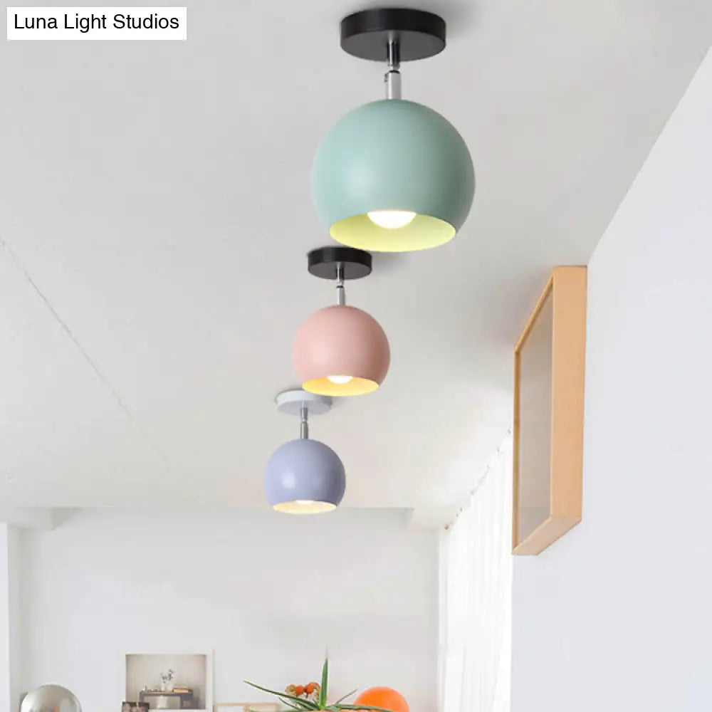 Macaron Blue/Pink Ceiling Lamp: 1-Light Semi-Flush Mount With Rotatable Balcony Design - Metallic