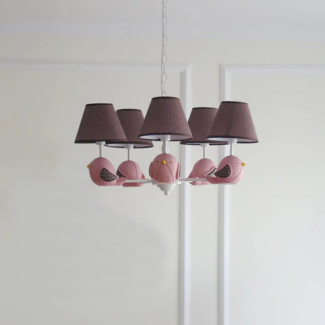 Macaron Colored Bird Chandelier: Resin Pendant Light For Kids Bedroom 5 / Pink
