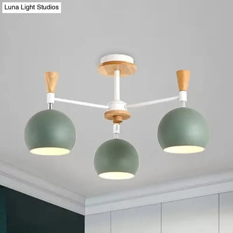 Macaron Colored Orb Chandelier - Nordic Metal & Wood Pendant (3 Heads) For Restaurants