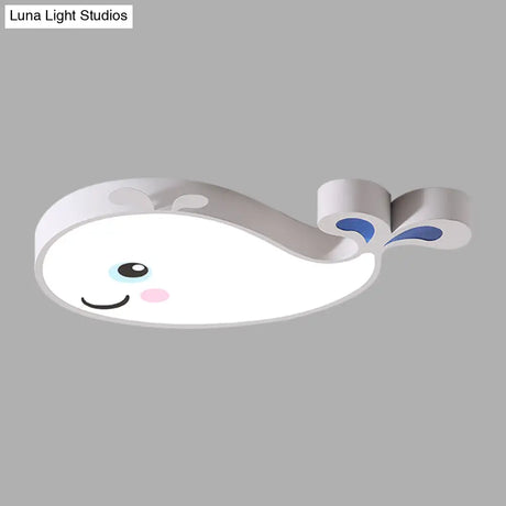 Macaron Dolphin Led Nursery Ceiling Light In Blue/Pink/White - Flush Mount Acrylic Fixture