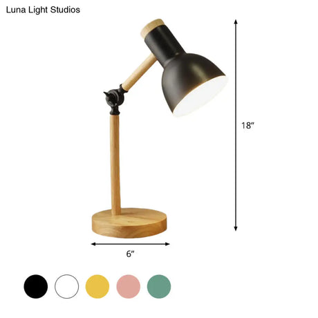 Macaron Dome Table Lamp: Metal Reading Light For Study Room With Rotatable Wood Arm -