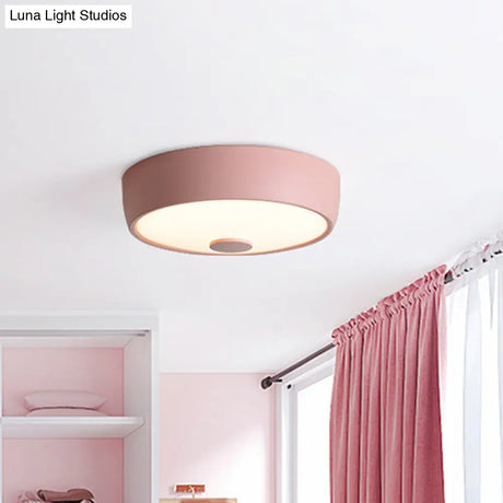 Macaron Drum Ceiling Flush Light In Metal With Led Ideal For Kids Room Available Various Colors