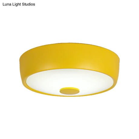 Macaron Drum Ceiling Flush Light In Metal With Led Ideal For Kids Room Available Various Colors