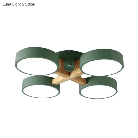 Macaron Drum Shade Led Ceiling Lamp - Green/Grey/White Bedroom Flush Light