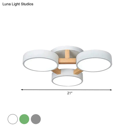 Macaron Drum Shade Led Ceiling Lamp - Green/Grey/White Bedroom Flush Light