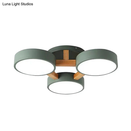 Macaron Drum Shade Led Ceiling Lamp - Green/Grey/White Bedroom Flush Light