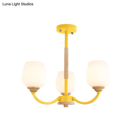 Macaron-Inspired Candy Colored Chandelier With Milk Glass & Metal Hanging Light