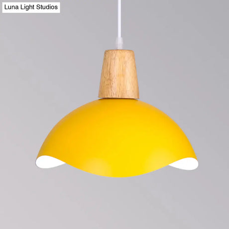 Macaron Iron 1-Light Waving Dome Pendant Lamp In Pink/Yellow/Green Finish For Dining Room