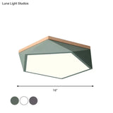 Macaron Led Ceiling Lamp In White/Grey/Green With Wood Canopy