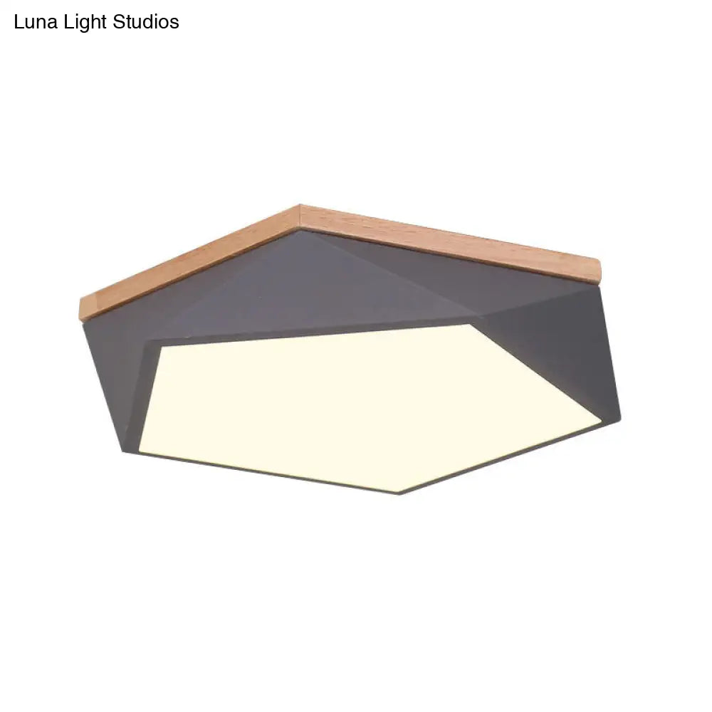 Macaron Led Ceiling Lamp In White/Grey/Green With Wood Canopy