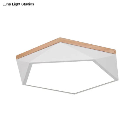 Macaron Led Ceiling Lamp In White/Grey/Green With Wood Canopy