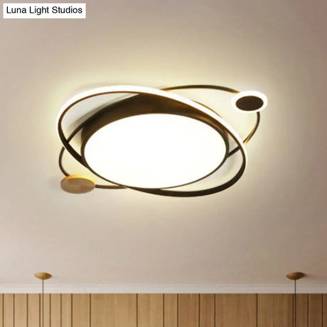Macaron Led Orbit Flush Mount Lighting For Kids Bedroom Ceiling - Metallic Color Black / Small White