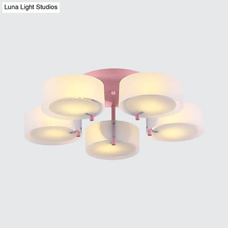 Macaron Loft Milk Glass Semi Flush Ceiling Light For Study Room
