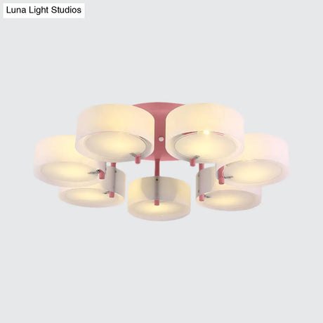 Macaron Loft Milk Glass Semi Flush Ceiling Light For Study Room