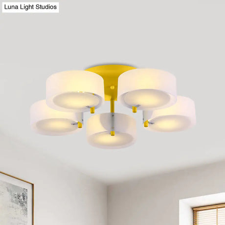 Macaron Loft Milk Glass Semi Flush Ceiling Light For Study Room