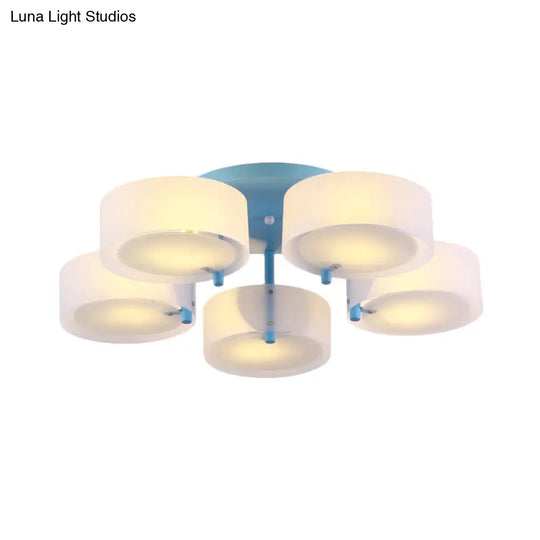 Macaron Loft Milk Glass Semi Flush Ceiling Light For Study Room