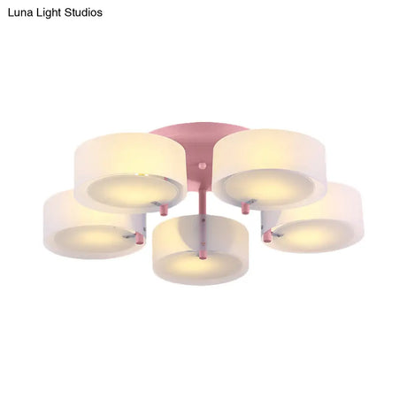 Macaron Loft Milk Glass Semi Flush Ceiling Light For Study Room