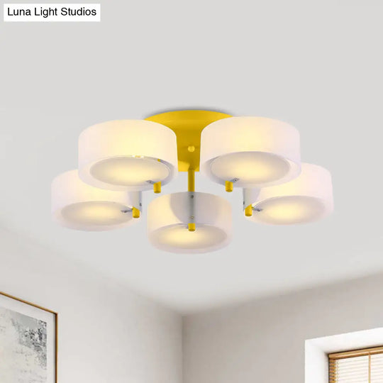 Macaron Loft Milk Glass Semi Flush Ceiling Light For Study Room