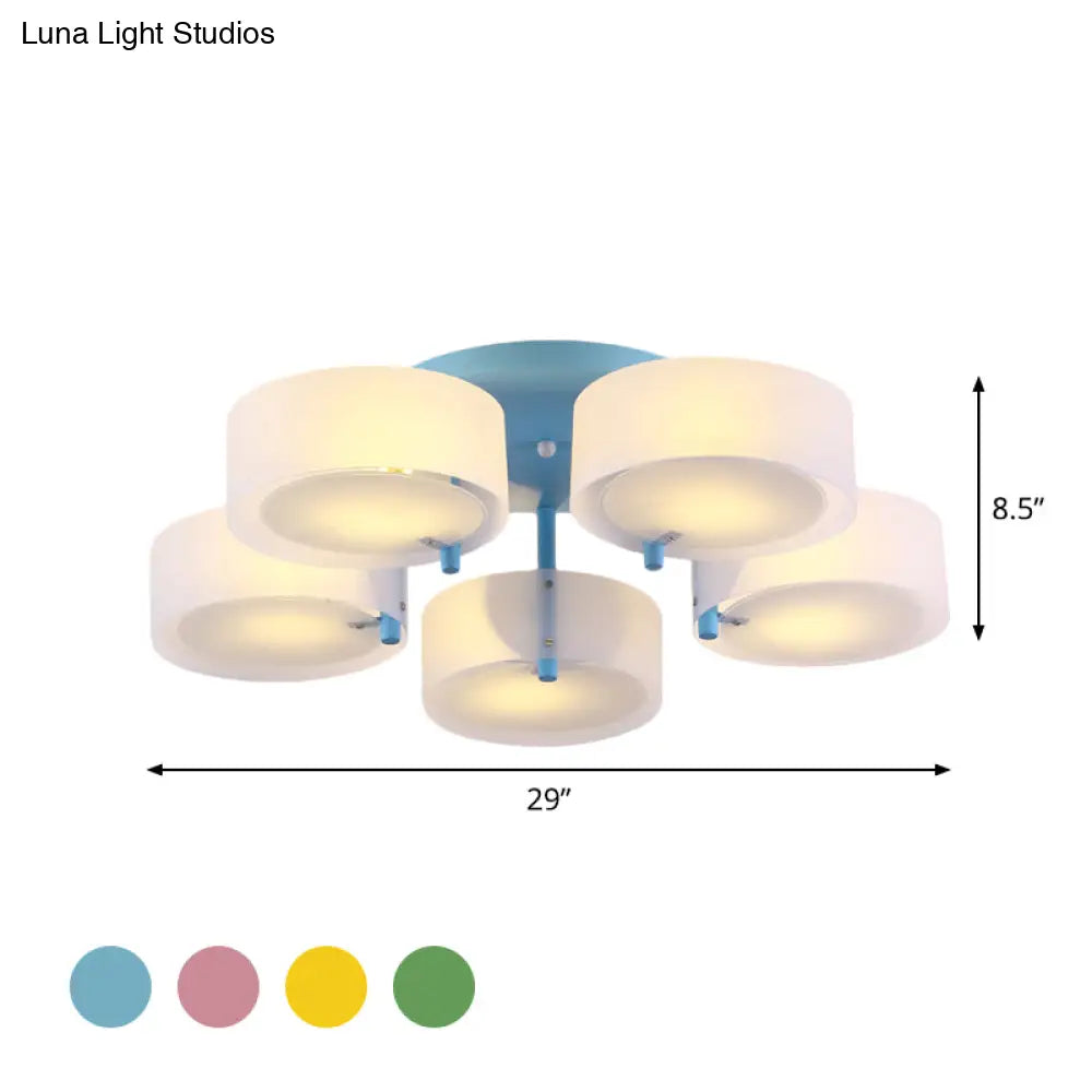 Macaron Loft Milk Glass Semi Flush Ceiling Light For Study Room