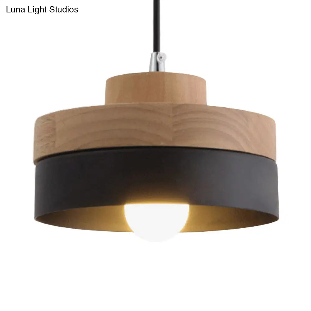 Macaron Loft Pendant Lighting - Round/Square Single Light Wood Lamp For Dining Room Or Bookstore