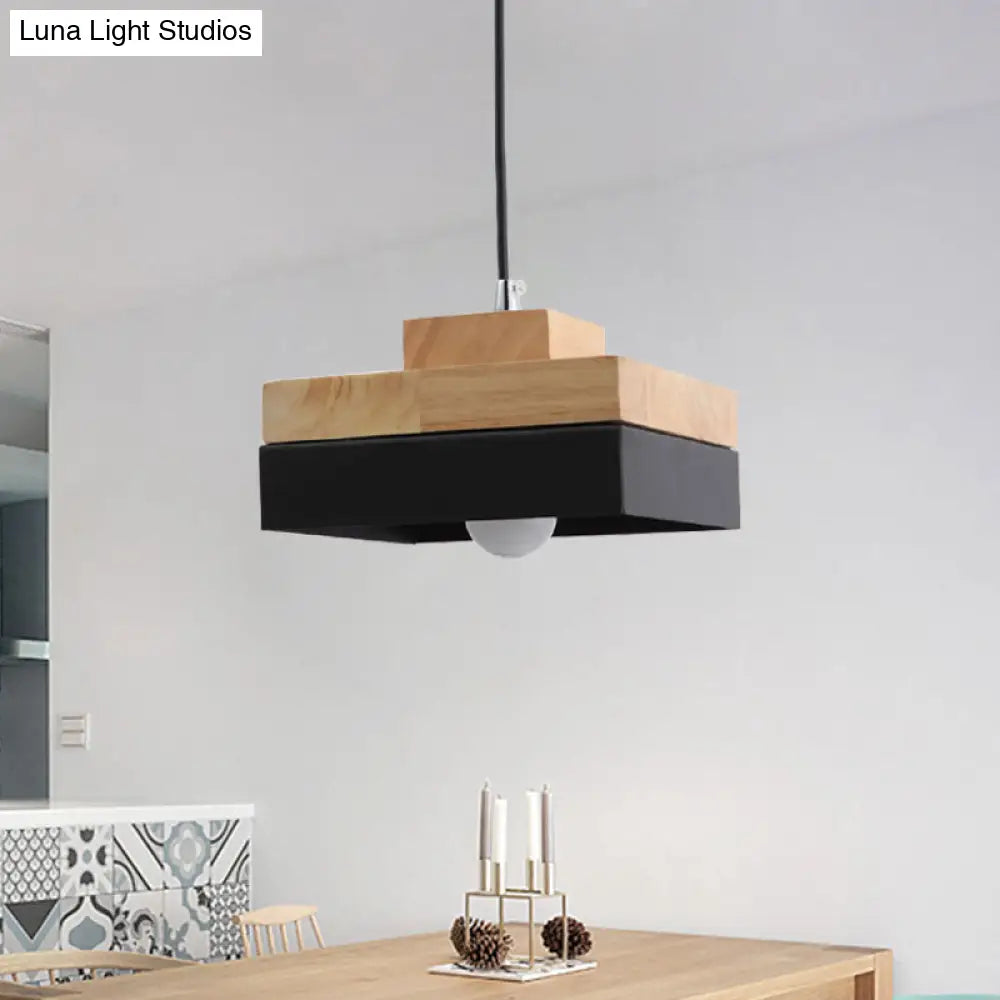 Macaron Loft Pendant Lighting - Round/Square Single Light Wood Lamp For Dining Room Or Bookstore