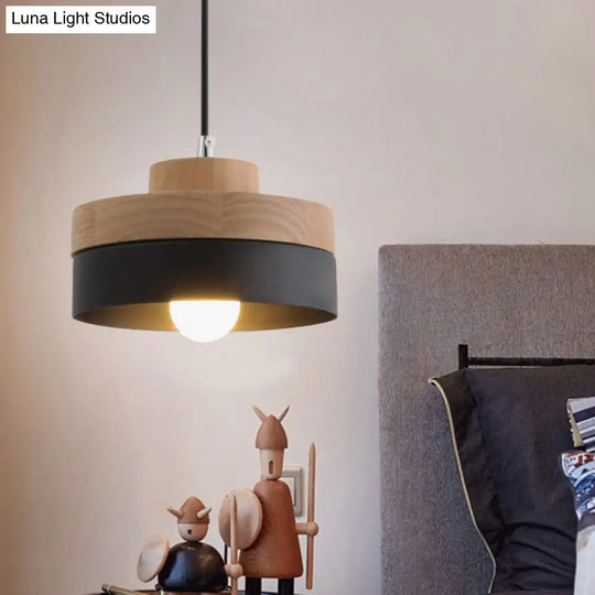 Macaron Loft Pendant Lighting - Round/Square Single Light Wood Lamp For Dining Room Or Bookstore