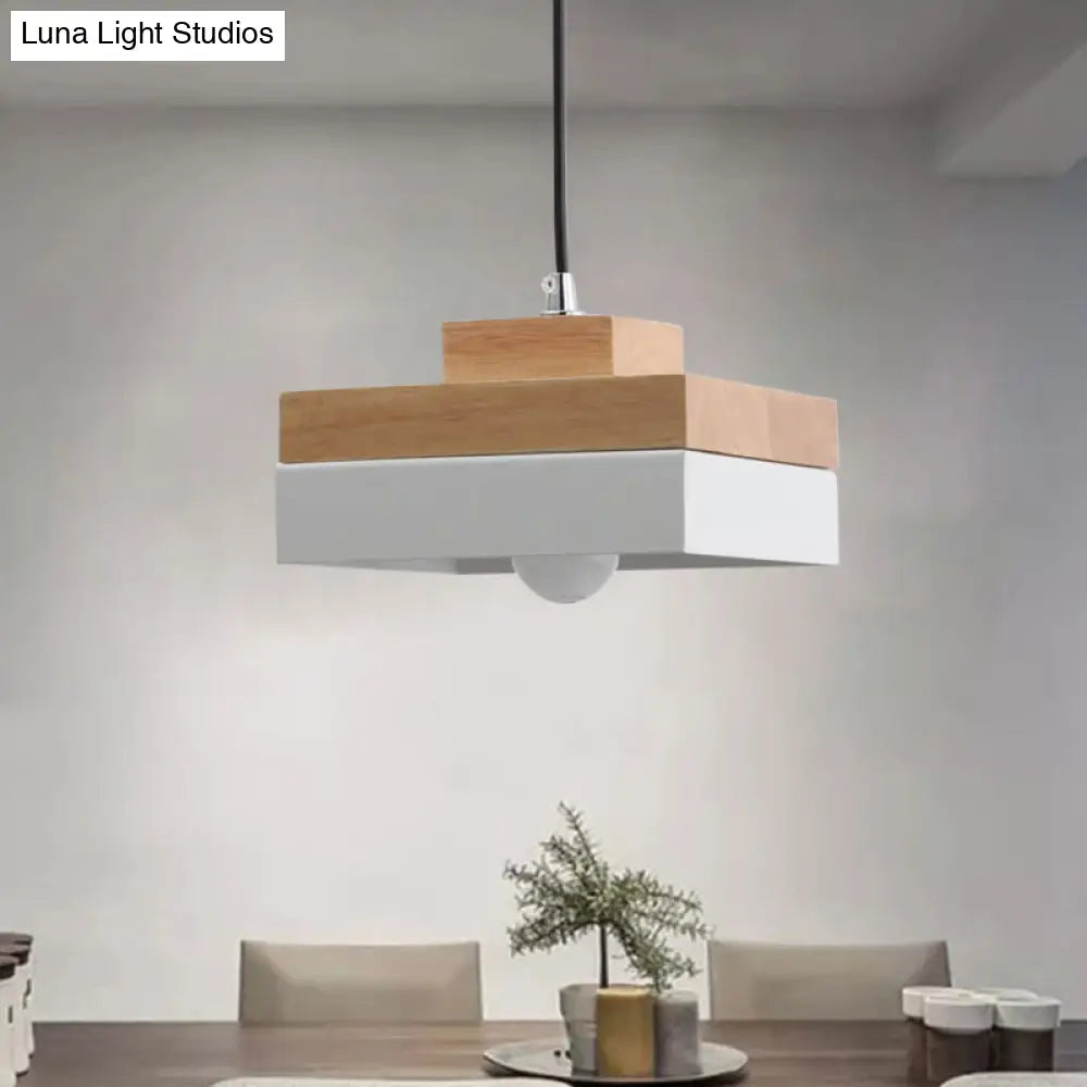 Macaron Loft Pendant Lighting - Round/Square Single Light Wood Lamp For Dining Room Or Bookstore