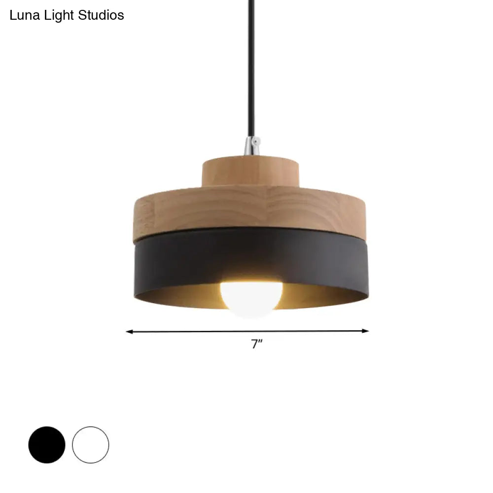 Macaron Loft Pendant Lighting - Round/Square Single Light Wood Lamp For Dining Room Or Bookstore