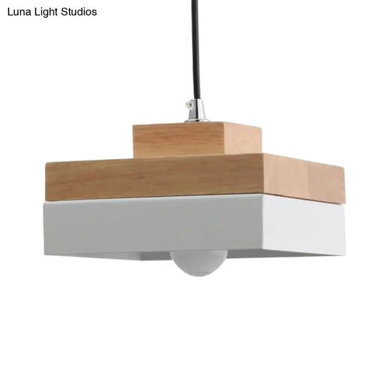 Macaron Loft Pendant Lighting - Round/Square Single Light Wood Lamp For Dining Room Or Bookstore