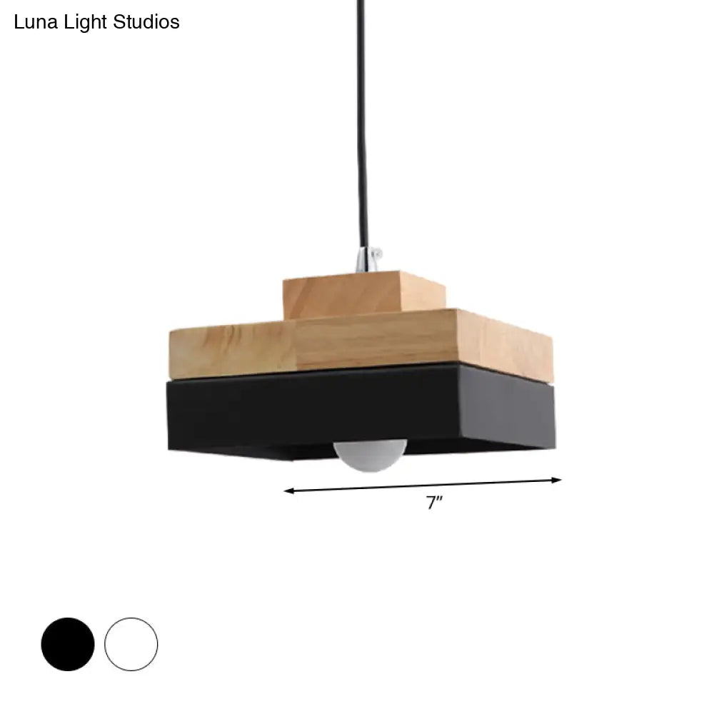 Macaron Loft Pendant Lighting - Round/Square Single Light Wood Lamp For Dining Room Or Bookstore