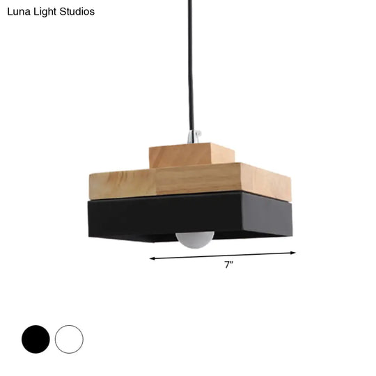 Macaron Loft Pendant Lighting - Round/Square Single Light Wood Lamp For Dining Room Or Bookstore