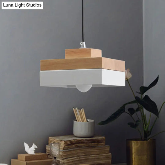 Macaron Loft Pendant Lighting - Round/Square Single Light Wood Lamp For Dining Room Or Bookstore