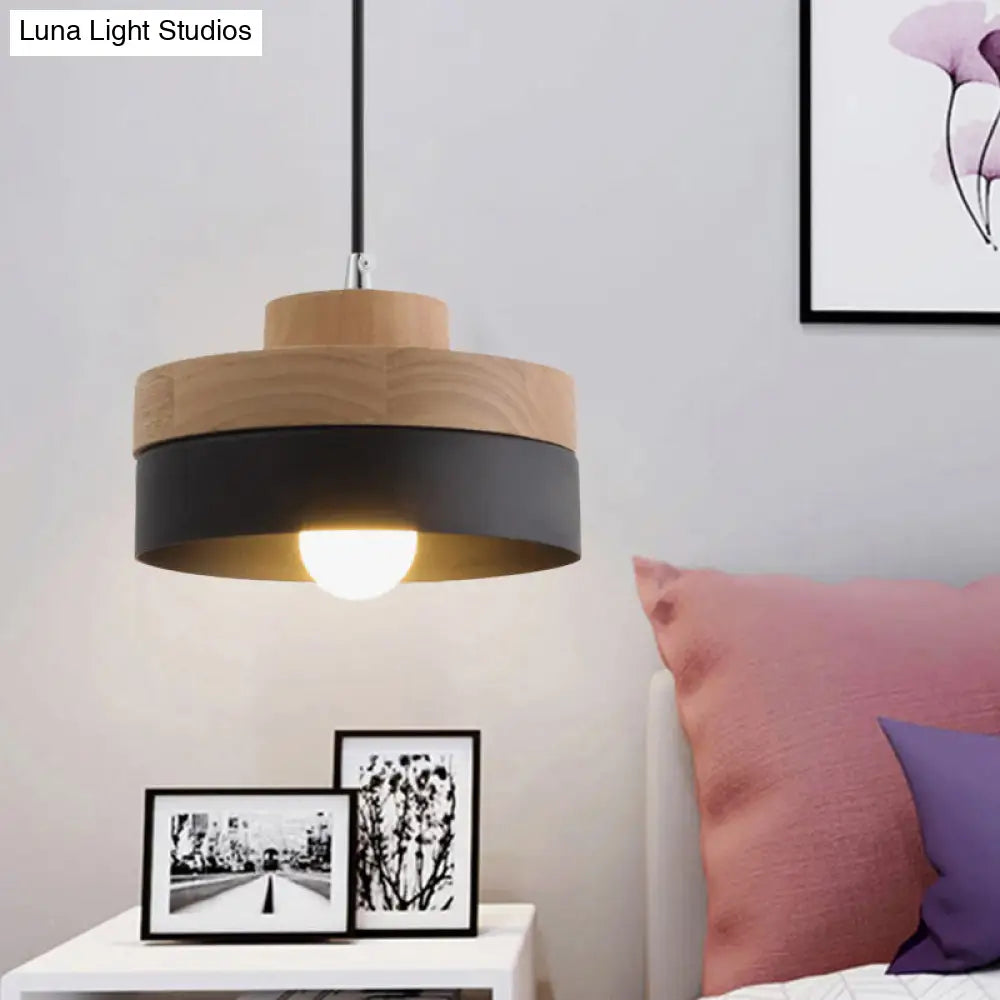 Macaron Loft Pendant Lighting - Round/Square Single Light Wood Lamp For Dining Room Or Bookstore
