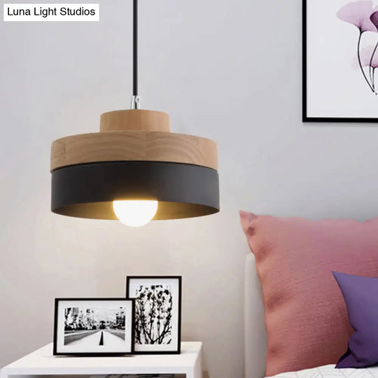 Macaron Loft Pendant Lighting - Round/Square Single Light Wood Lamp For Dining Room Or Bookstore