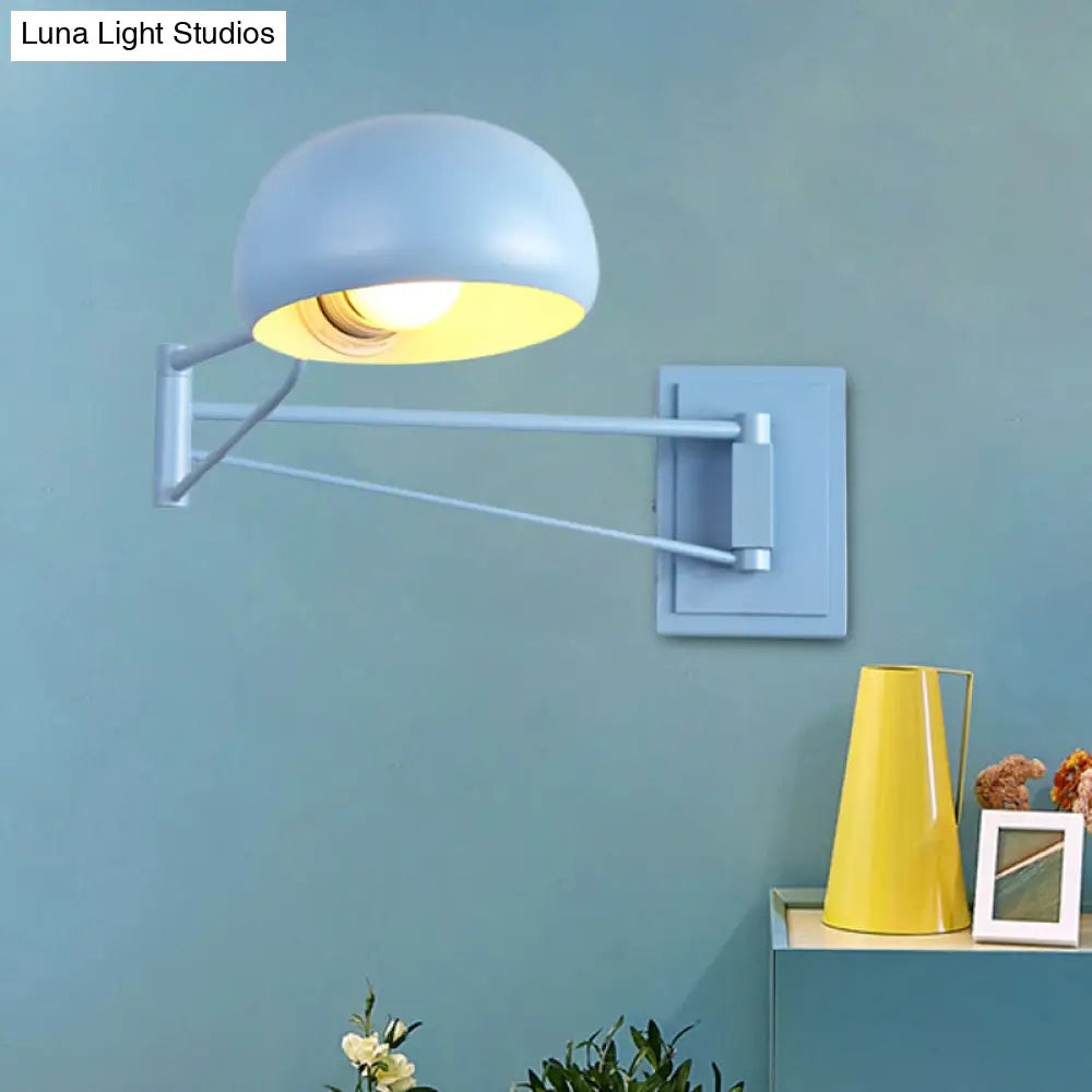 Macaron Loft Wall Sconce: Extendable Metal Lamp For Bedroom With Bowl Shade Blue