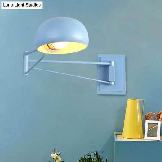 Macaron Loft Wall Sconce: Extendable Metal Lamp For Bedroom With Bowl Shade Blue