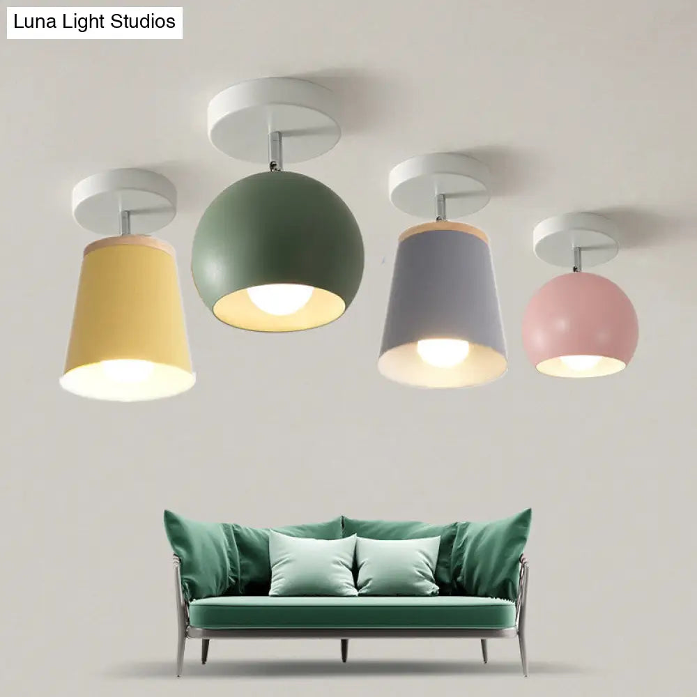 Macaron Metal Ceiling Mount Chandelier - 1-Light Semi Flush For Bedroom