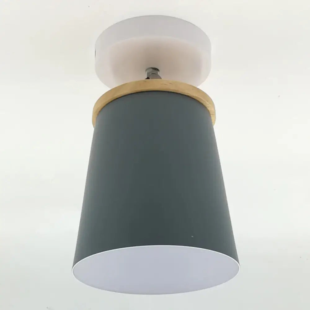 Macaron Metal Ceiling Mount Chandelier - 1 - Light Semi Flush For Bedroom Grey / Cylinder