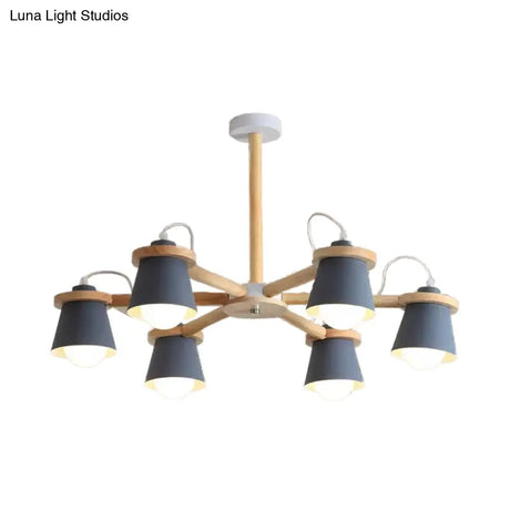 Macaron Metal Chandelier With 6 Bucket Shades Pendant Lighting For Kindergarten