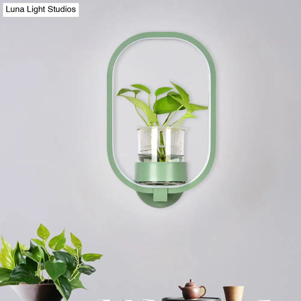 Macaron Metal Led Wall Sconce With Plant Pot For Bedroom - Grey/Yellow/Blue