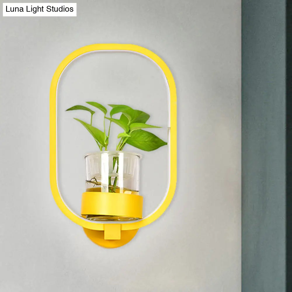 Macaron Metal Led Wall Sconce With Plant Pot For Bedroom - Grey/Yellow/Blue