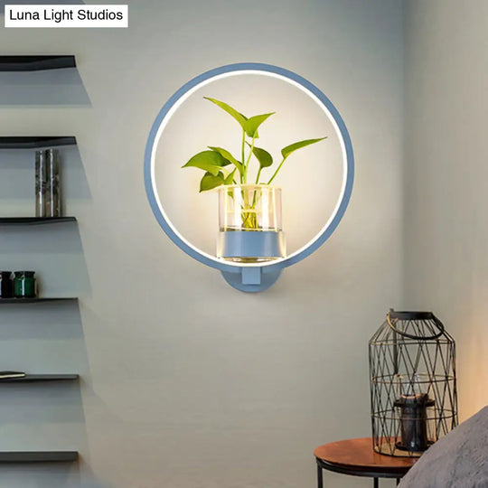 Macaron Metal Led Wall Sconce With Plant Pot For Bedroom - Grey/Yellow/Blue