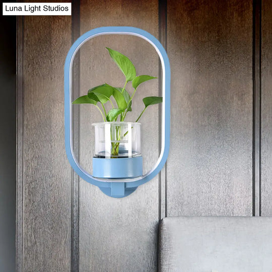 Macaron Metal Led Wall Sconce With Plant Pot For Bedroom - Grey/Yellow/Blue