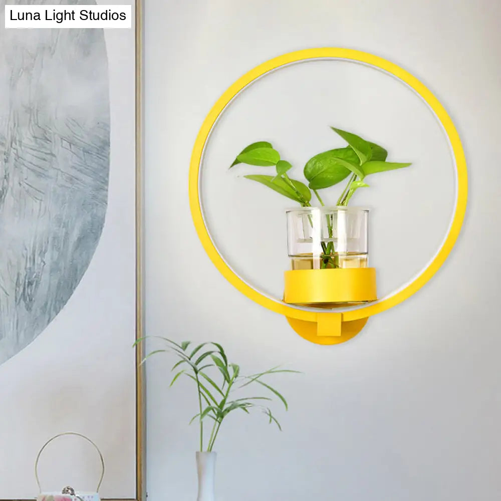 Macaron Metal Led Wall Sconce With Plant Pot For Bedroom - Grey/Yellow/Blue