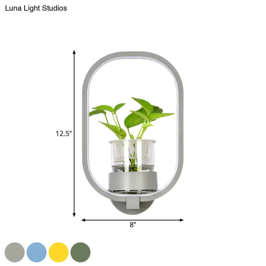 Macaron Metal Led Wall Sconce With Plant Pot For Bedroom - Grey/Yellow/Blue