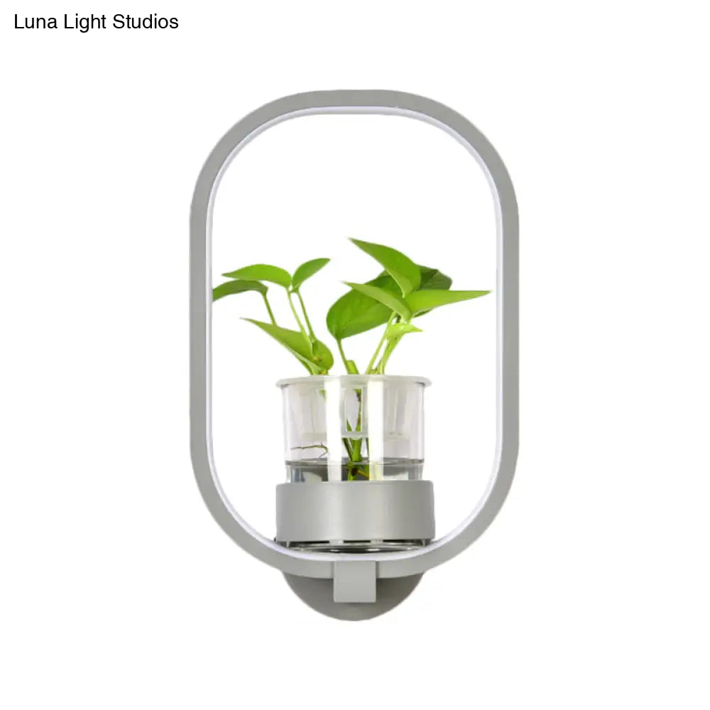 Macaron Metal Led Wall Sconce With Plant Pot For Bedroom - Grey/Yellow/Blue